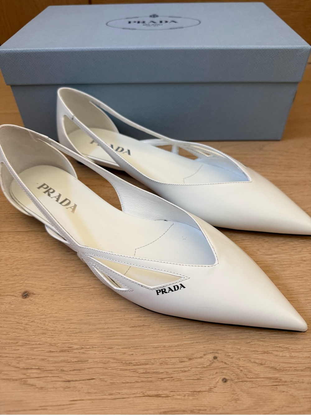 PRADA leather cut-out ballerina shoes